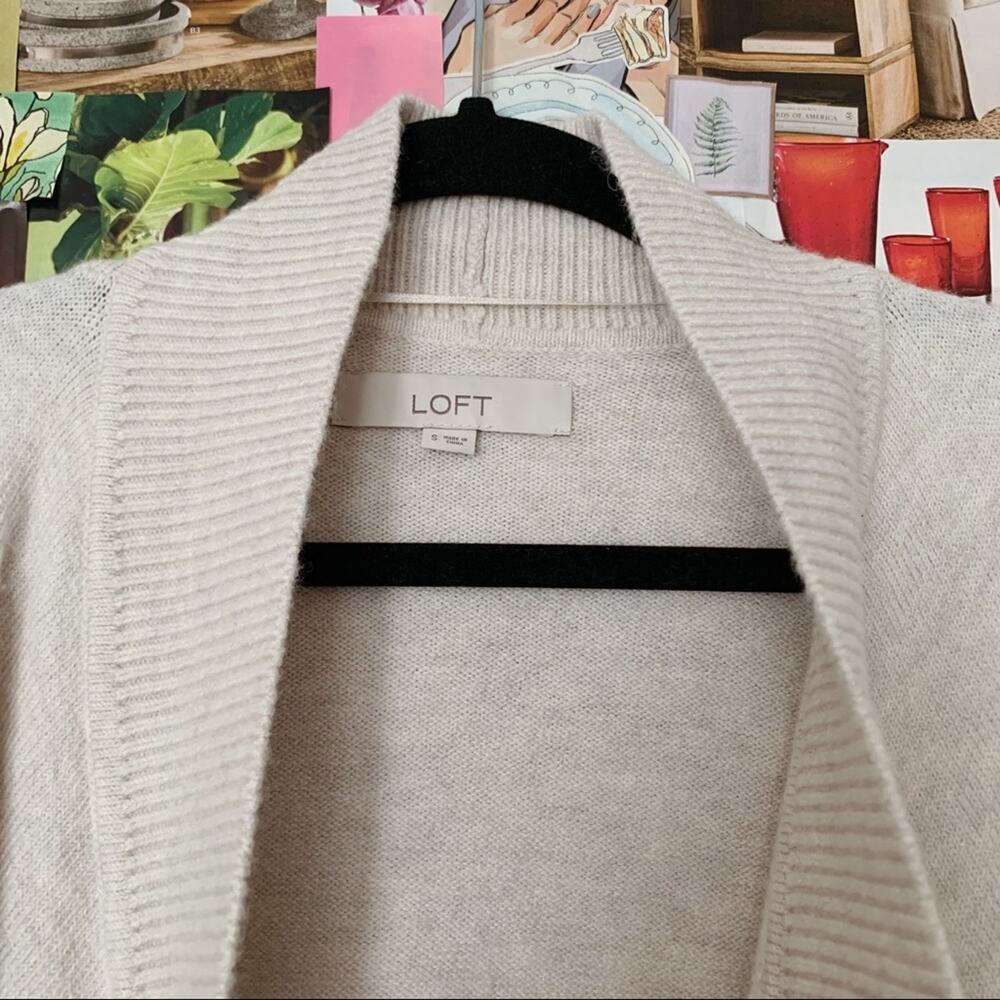 Cream LOFT Wool Blend Waterfall Open Front Cardigan Sweater S - Picture 3 of 9